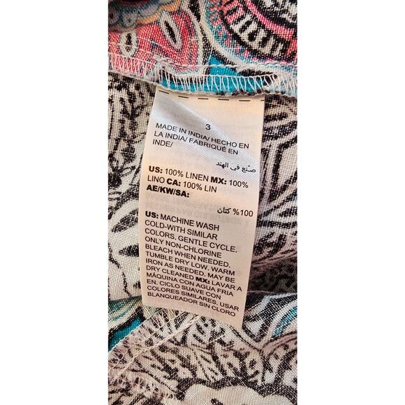 Chico's Paisley 100% Linen Drape Front 3/4 Sleeve Jacket Size 3 XL‎ Teal Blue - Picture 6 of 6